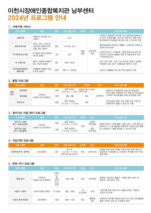 2024 년 남부센터 프로그램 안내지